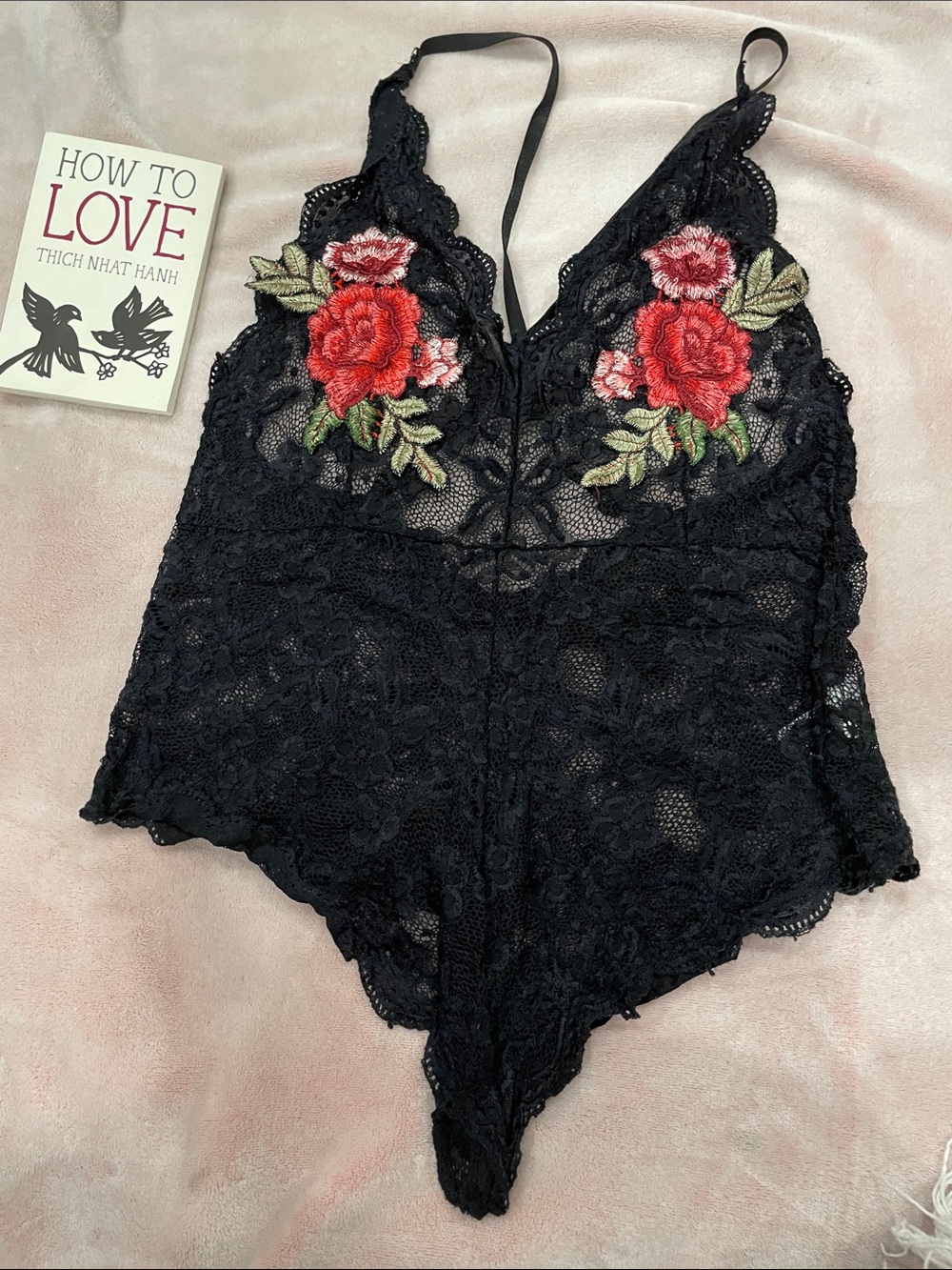 Black Lace Floral Appliqué Teddy - Women's Intimates